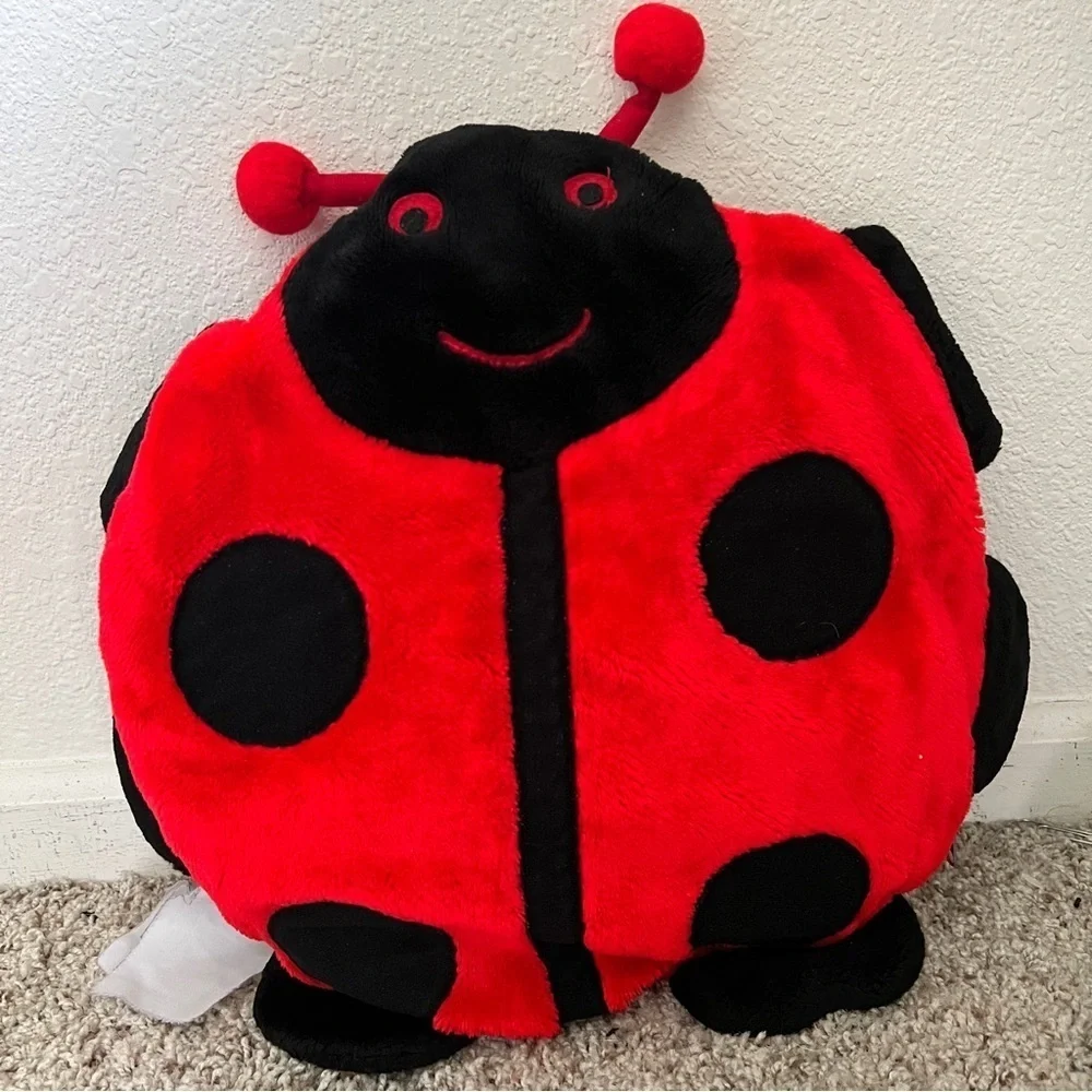 Lady Bug Round Bright Red Black Fuzzy Pillow Cover